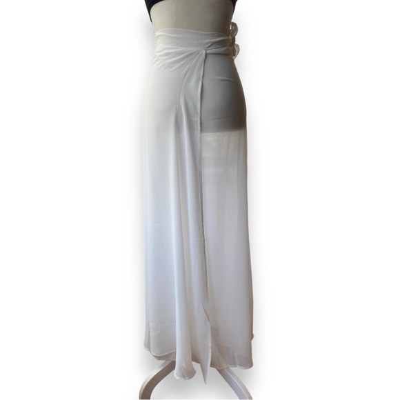 NEW White Chiffon Tie Maxi Skirt Swim Cover Size Extra Large - Picture 6 of 12